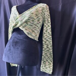 Y2K, Wet Seal Loose Knitted Crop Top Sweater, Vibrant Green & Yellow, Size M